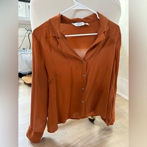 Burnt orange button up blouse, size 8, Los Angeles Atelier